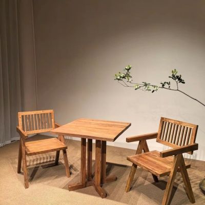 侘寂风民宿老榆木实木复古风原木风咖啡馆民宿酒馆方桌圆桌奶茶店