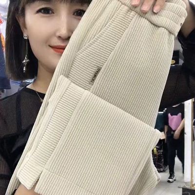 直筒裤新款2026春夏休闲裤欧条绒面料洋气时尚百搭宽松高腰裤子