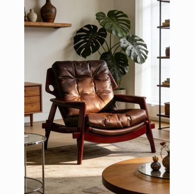 美式油蜡真皮本杰明椅复古白蜡木实木单人椅客厅阳台懒人休闲躺椅