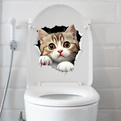仿真破墙小猫贴纸自粘防水易安装可去除墙贴适用于浴室马桶装饰