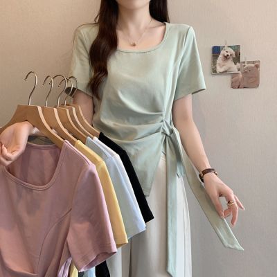 【8个颜色 原版面料】不规则体恤短袖T恤女夏季胖MM遮肉显瘦上衣优惠商品图片