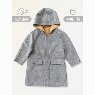 男童中长款妮子大衣儿童毛呢连帽外套洋气韩版春秋冬款开学季