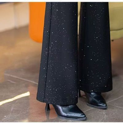 星空闪粉微喇裤女2026春季新款松紧腰显瘦百搭裤子女满天星裤子