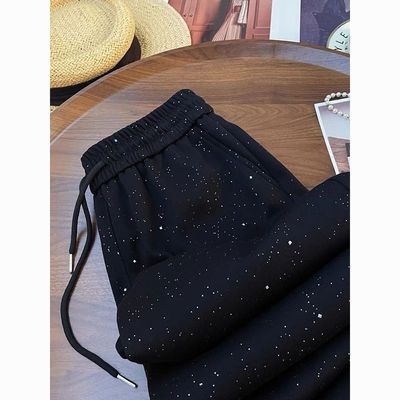 洋气满天星亮闪闪春秋新款阔腿裤小众休闲直筒裤子高腰显瘦长裤