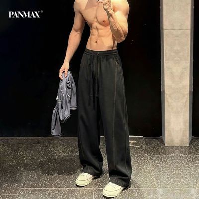 2026春夏黑色冰丝裤子男宽松直筒抽绳松紧腰学生党百搭阔腿休闲裤