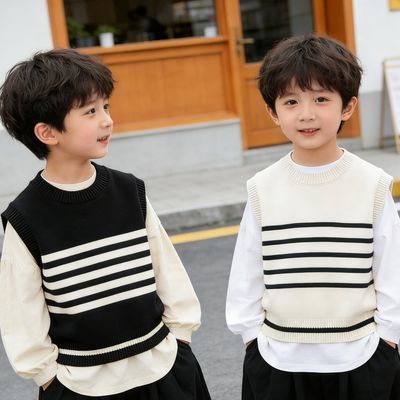 男女儿童针织套头背心2026春秋款潮流穿搭宽松学院风