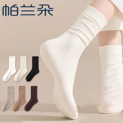 帕兰朵袜子春秋季中筒月子袜防臭吸汗2026新款春秋白色堆堆袜