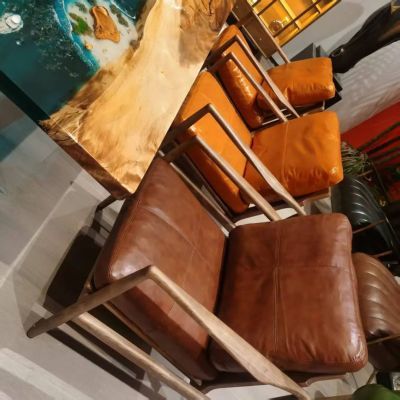 北欧实木油蜡仿真皮客厅单人沙发椅阳台休闲办公机翼扶手汉克椅
