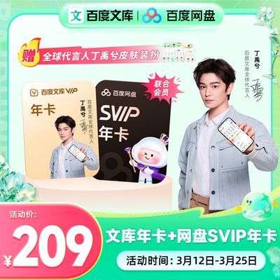 【丁禹兮推荐】百度文库年卡+百度网盘SVIP年卡+皮肤装扮【369】