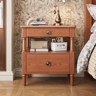 法式新款中古风床头柜白蜡木主卧室全实木床头收纳柜复古床边柜子