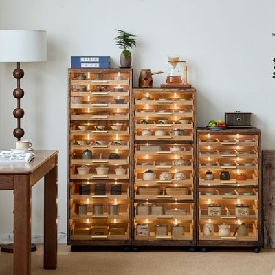 实木展示柜带灯牙科柜茶具文玩收纳柜客厅边柜落地置物茶柜首饰柜