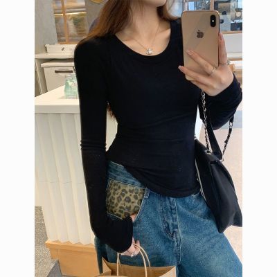 正肩圆领德绒保暖打底衫女修身显瘦T恤秋冬新款内搭长袖上衣外穿