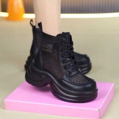 厚底马丁靴女2025厚底夏季网纱新款增高薄款透气女鞋短靴镂空网靴