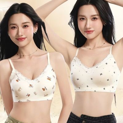 无痕内衣女学生小胸聚拢碎花文胸蕾丝花边固定杯无钢圈排扣抹胸罩