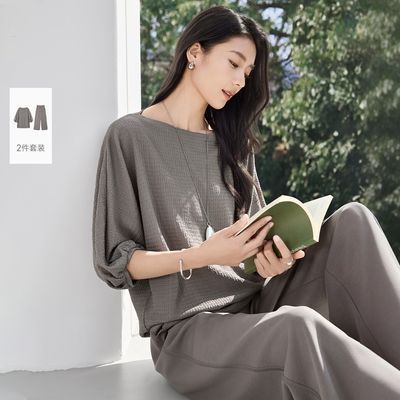 IHIMI/海谧【一字领蝙蝠袖针织套装】26新款肌理针织上衣时尚套装