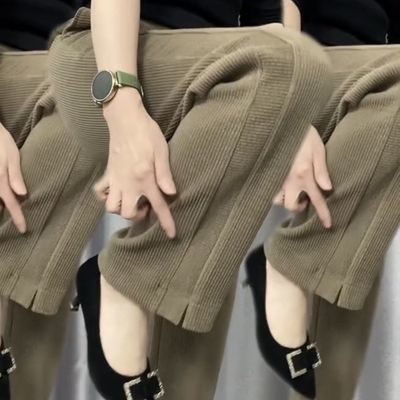 2025春季新款欧条绒面料休闲直筒裤洋气时尚百搭宽松高腰直筒裤