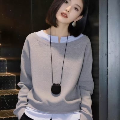 高级感撞色拼接假两件套头卫衣2026春季款时尚百搭休闲长袖上衣女【5天内发货】