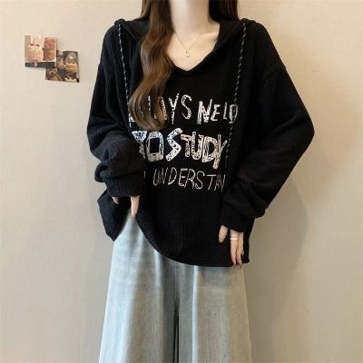 大码胖mm连帽长袖T恤女装春秋冬新款独特别致设计感显瘦外穿上衣