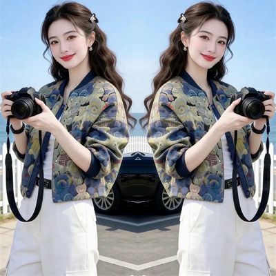 2026春季网红新款棒球服短款外套女欧货重工印花小熊显瘦夹克上衣