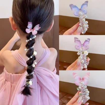 仙气薄纱蝴蝶珠珠玫瑰花透明电话线绕绕发圈麻花辫纹理马尾辫头绳【7天内发货】