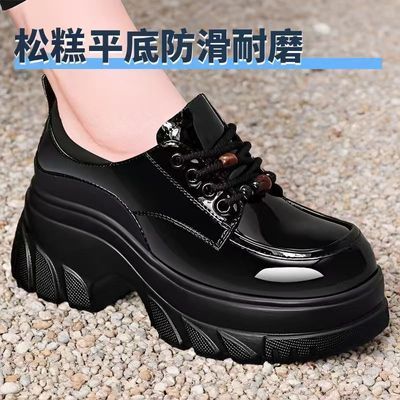 英伦风乐福鞋女松糕厚底系带女鞋春秋款漆皮显瘦增高学院透气单鞋
