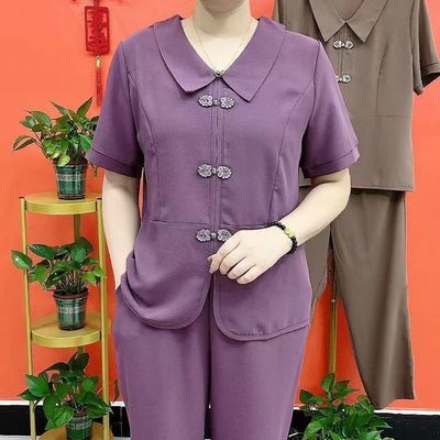 时尚短袖复古盘扣夏季套装女2026新款洋气纯色气质减龄休闲两件套