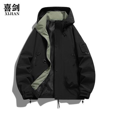 春秋男女冲锋衣新款连帽夹克户外防风防水外套情侣同款登山服上衣