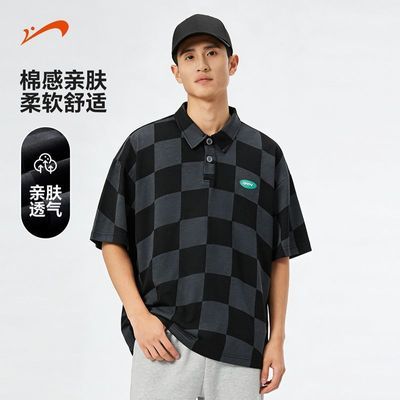 【贵人鸟】正品清仓针织短袖2026夏季新款透气棋盘格翻领POLO衫体恤男