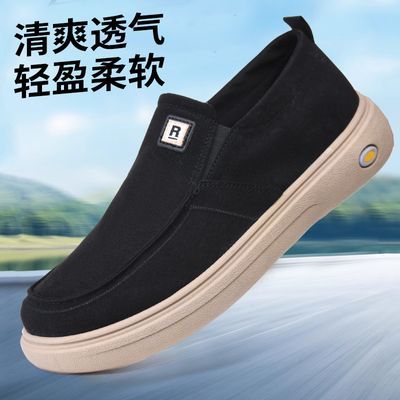 帆布鞋男款老北京一脚蹬休闲防滑软底放手透气耐磨春季刺绣男鞋