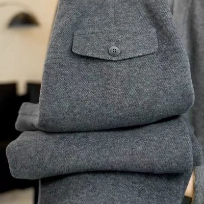 小个子绵羊毛斜纹休闲裤女2026春季新款松紧高腰宽松软糯阔腿裤