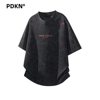 PDKN潮牌 美式字母刺绣扎染短袖T恤男2026夏季新款五分袖轻奢上衣【3天内发货】