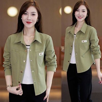 休闲衬衫外套短款妈妈春秋外套新款小个子时尚洋气宽松衬衣上衣女