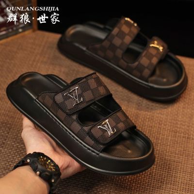 群狼世家一字拖轻奢时尚潮流大牌厚底增高轻便休闲凉拖鞋运动男鞋