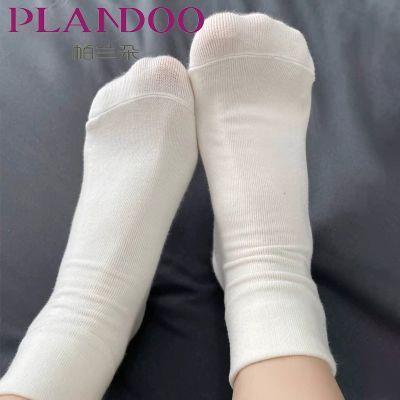 帕兰朵白色袜子女春秋棉质防臭中筒堆堆无骨月子袜配小皮鞋短袜