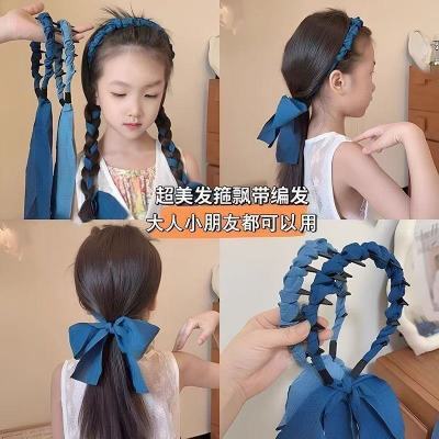 亲子女童夏季布艺飘带碎发头箍甜美丹宁牛仔碎花丝巾麻花辫编发箍【7天内发货】