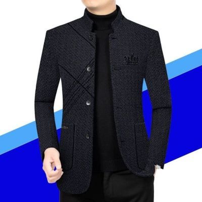 2026年新款男士外套毛呢大衣高档休闲立领上衣时尚大气老年爸爸装