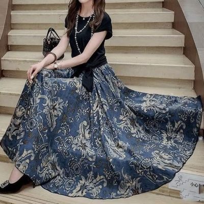【一裙三穿】青花瓷半身裙夏季2026新款时尚复古大摆a字裙长裙子