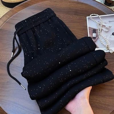 洋气满天星亮闪闪春秋新款阔腿裤小众休闲直筒裤子高腰显瘦长裤女