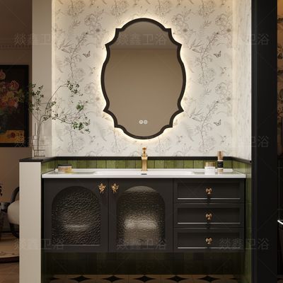 新款法式浴室柜智能实木复古陶瓷一体卫生间洗漱洗脸盆洗手盆组合