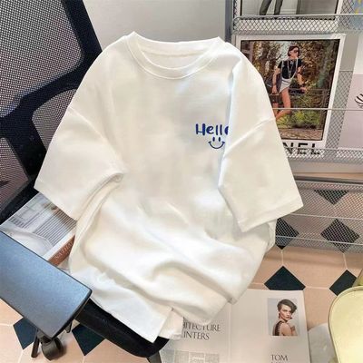 爆款英文字母印花圆领情侣款五分袖短袖宽松百搭简约T恤衫显瘦ins