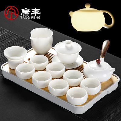 羊脂玉白瓷功夫茶具套装家用轻奢高档茶壶茶杯高端大气上档次一体