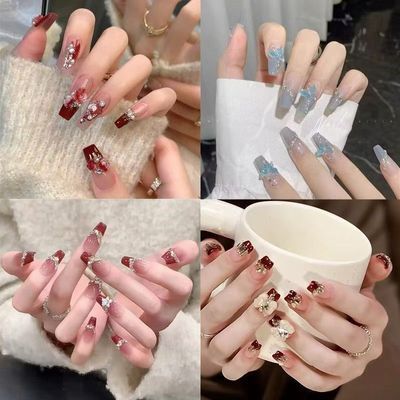 秋冬美甲安可拉红高级纯欲风穿戴甲片贴片指甲显白可拆卸新款成品优惠券