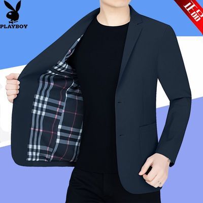 花花公子春秋季西装男外套中年男士高档薄款休闲西服高弹力爸爸装