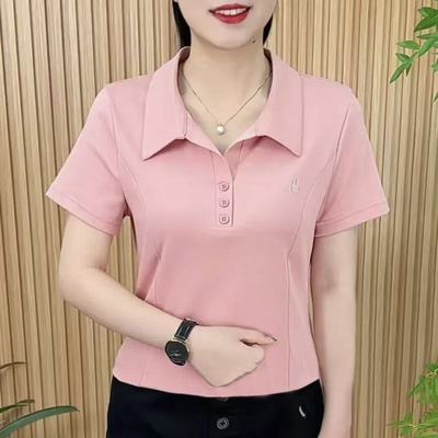 2026款甜美洋气减龄纯色翻领时尚显瘦中年妈妈短袖t恤休闲上衣优惠商品图片