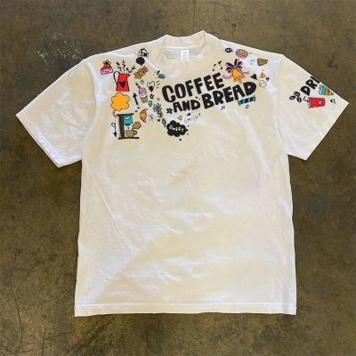 小领口重磅vintage卡通阿美咔叽欧美ins高街潮牌短袖T恤男可爱