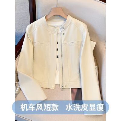 今年爆款皮衣小立领pu皮衣外套女2026初春季新短款正肩蛋白皮夹克优惠商品图片