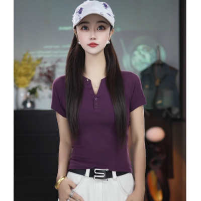 2026春夏新款排扣V领百搭小众设计感显瘦高腰纯欲纯色女针织修身