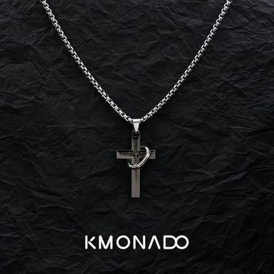 KMONADO新款十字架字母项链ins欧美潮流嘻哈个性小众钛钢男女配饰