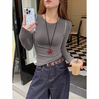 2026新款圆领德绒保暖打底衫女修身显瘦恤秋冬新款内搭长袖上衣外