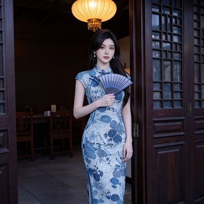 苏州爆款国风新中式复古民国风弹力植绒大码显瘦旗袍